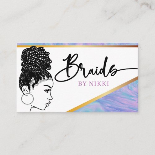 Pastel Marble and Gold Modern Hair Braiding Salon  Business Card