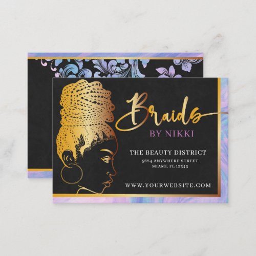 Pastel Marble and Gold Modern Hair Braiding Salon  Business Card