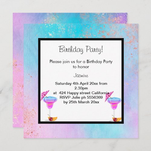 PASTEL MARBLE COCKTAIL BIRTHDAY PARTY INVITATION