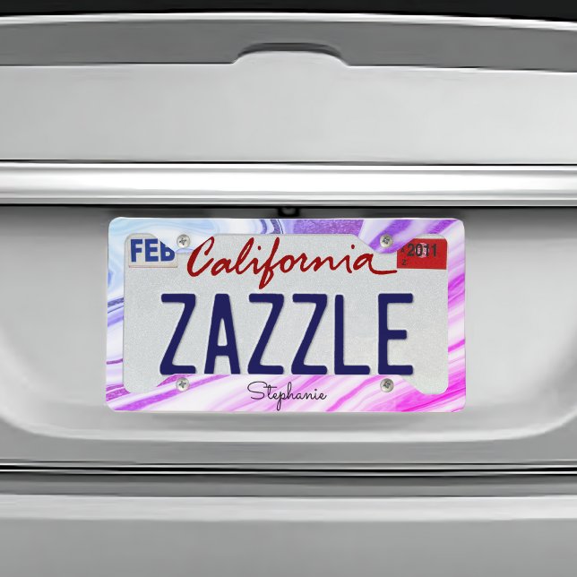 Pastel Marble Glitter & Sparkle Monogram  License Plate Frame (Pastel Holographic Marble Glitter Custom Monogram License Plate Frame
)