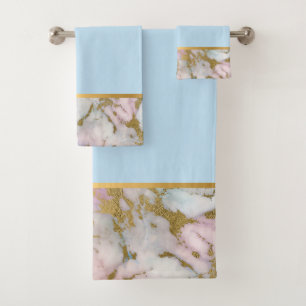 PASTEL MARBLE GOLD BLUE BATHROOM TOWEL SET