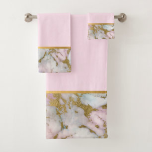 PASTEL MARBLE GOLD PINK BATHROOM TOWEL SET