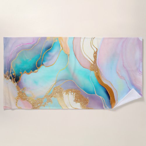 Pastel marble ink abstract glitter art beach towel