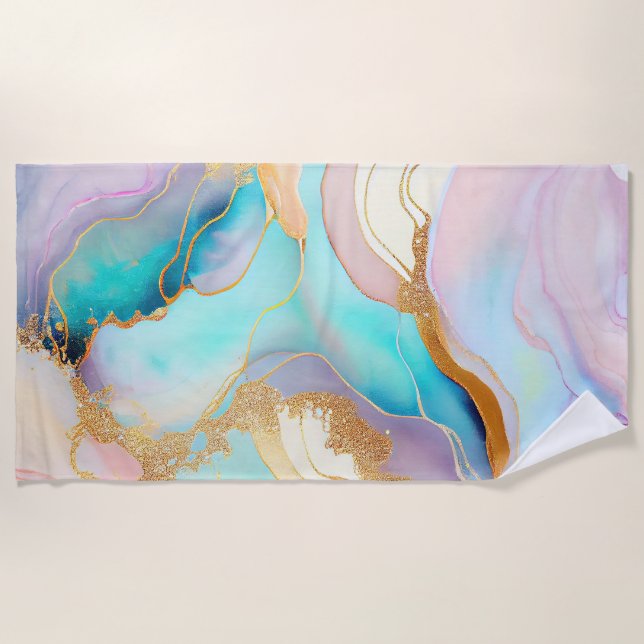 Pastel marble ink abstract glitter art beach towel (Front)