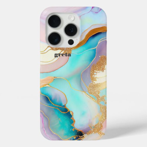 Pastel marble ink abstract glitter art iPhone 15 pro case
