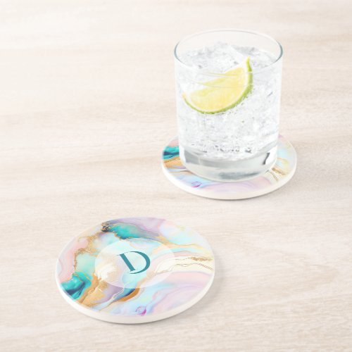 Pastel marble ink abstract glitter art coaster