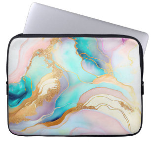 Pastel marble ink abstract glitter art laptop sleeve