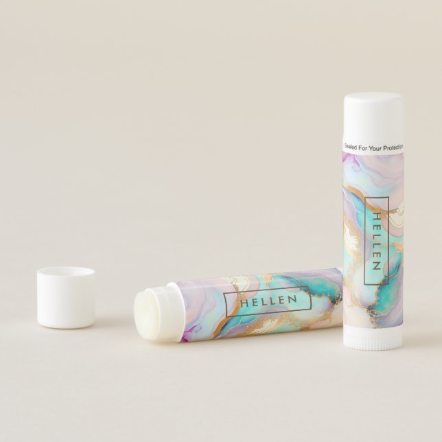 Pastel marble ink abstract glitter art lip balm (In Situ)