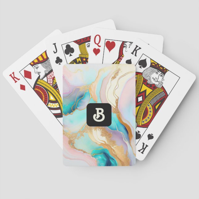 Pastel marble ink abstract glitter art poker cards (Back)