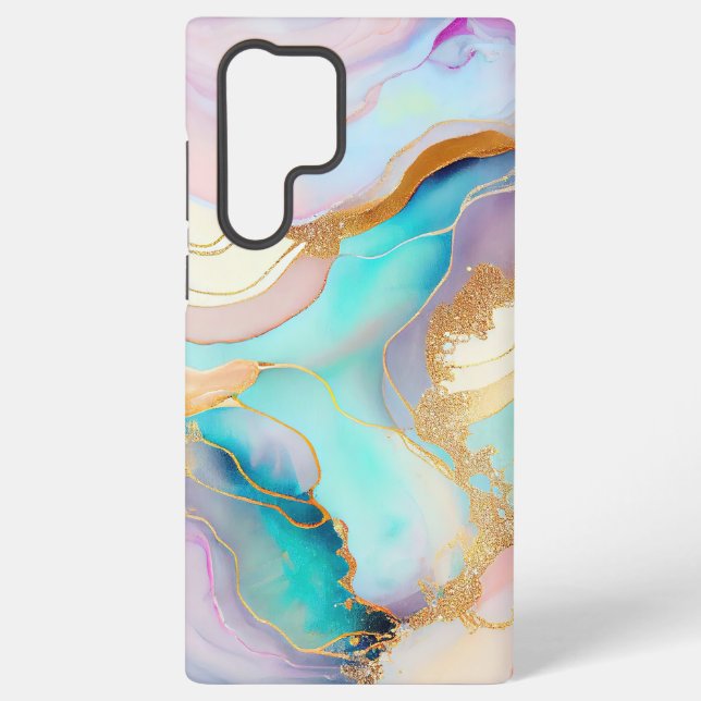 Pastel marble ink abstract glitter art samsung galaxy case (Back)