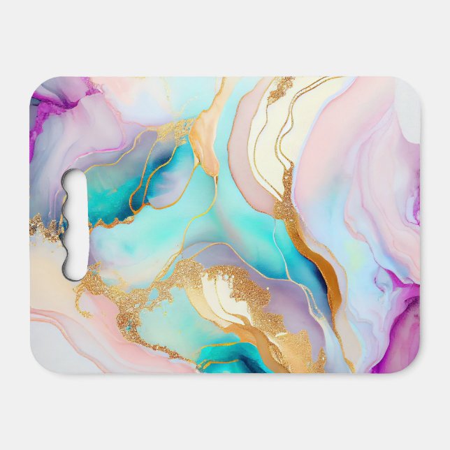 Pastel marble ink abstract glitter art seat cushion (Front Horizontal)