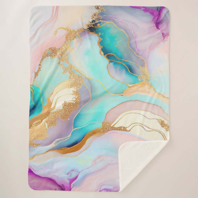 Pastel marble ink abstract glitter art sherpa blanket (Front)