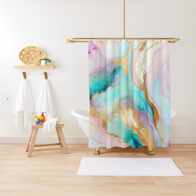 Pastel marble ink abstract glitter art shower curtain (Creator Uploaded)