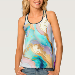 Pastel marble ink abstract glitter art tank top