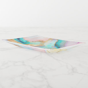 Pastel marble ink abstract glitter art trinket tray