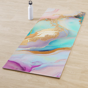 Pastel marble ink abstract glitter art yoga mat