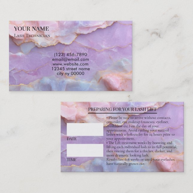 Pastel Marble Lash Before care Appointment Card (Front/Back)
