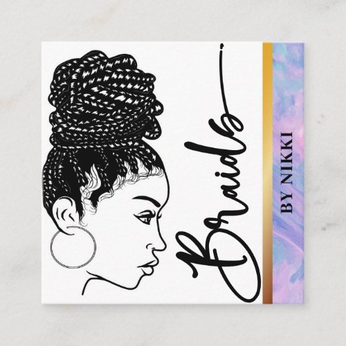 Pastel Marble Modern Hair Braiding Salon Square Bu Square Business Card