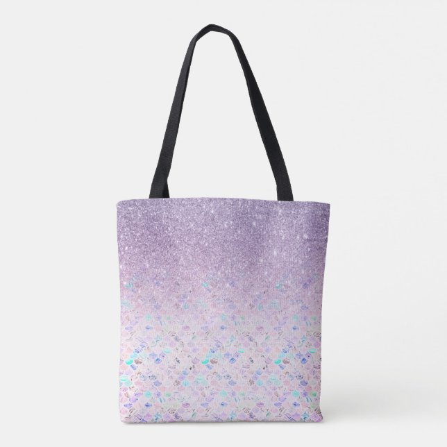 *~* Pastel Marble Tiles Purple Glitter Tote Bag (Back)