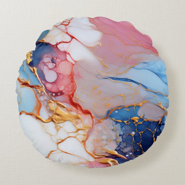 Pastel Marble with Gold Elegance Round Pillow (Front)