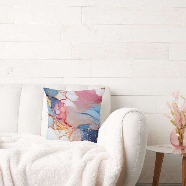Pastel Marble with Gold Elegance Throw Pillow (Couch)
