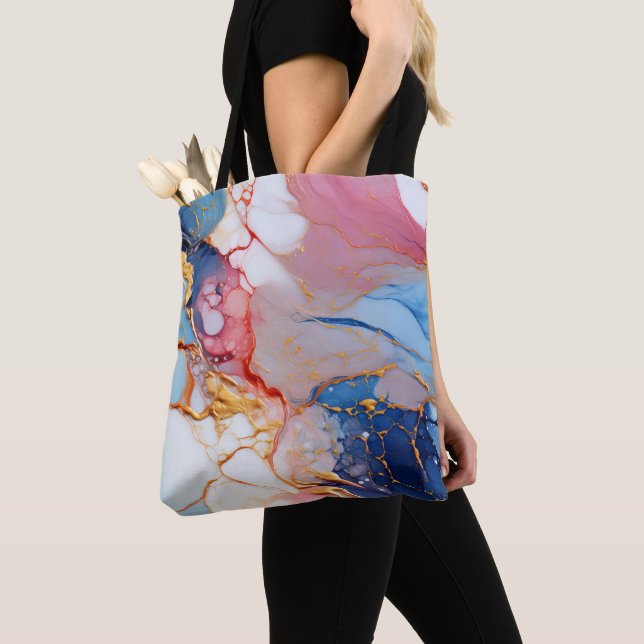 Pastel Marble with Gold Elegance Tote Bag (Close Up)