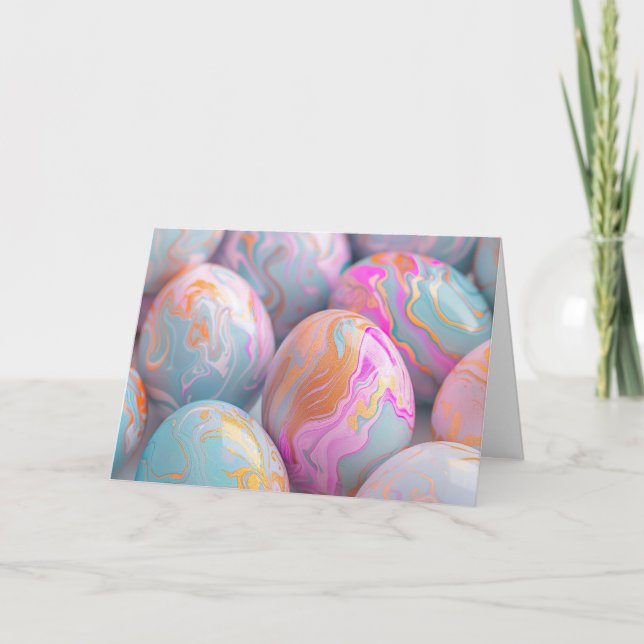 Pastel marbled Easter eggs Holiday Card (Front)