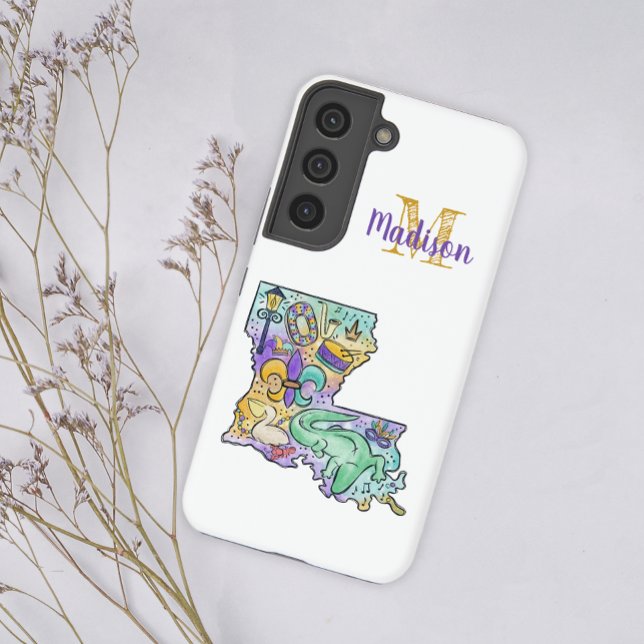 Pastel Mardi Gras Louisiana Initial Name Samsung Galaxy Case (Creator Uploaded)