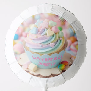 Pastel Marshmallow Rainbow Cupcake Birthday Balloon