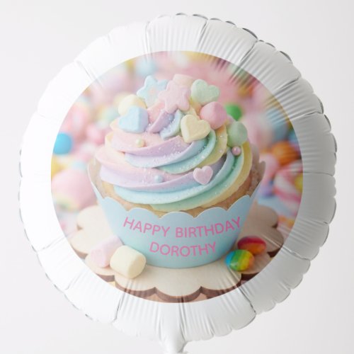 Pastel Marshmallow Rainbow Cupcake Birthday Balloon