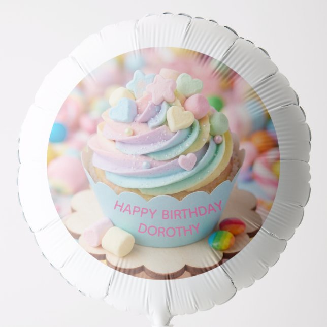 Pastel Marshmallow Rainbow Cupcake Birthday Balloon (Front)