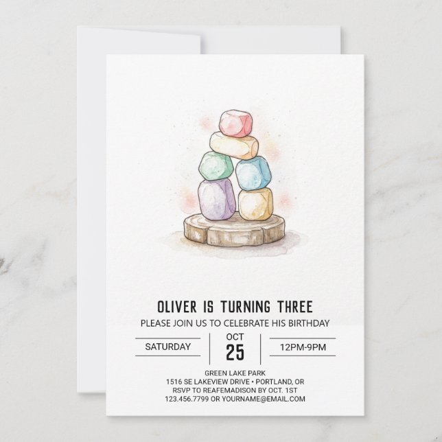 Pastel Marshmallow Stack Birthday Invitation (Front)