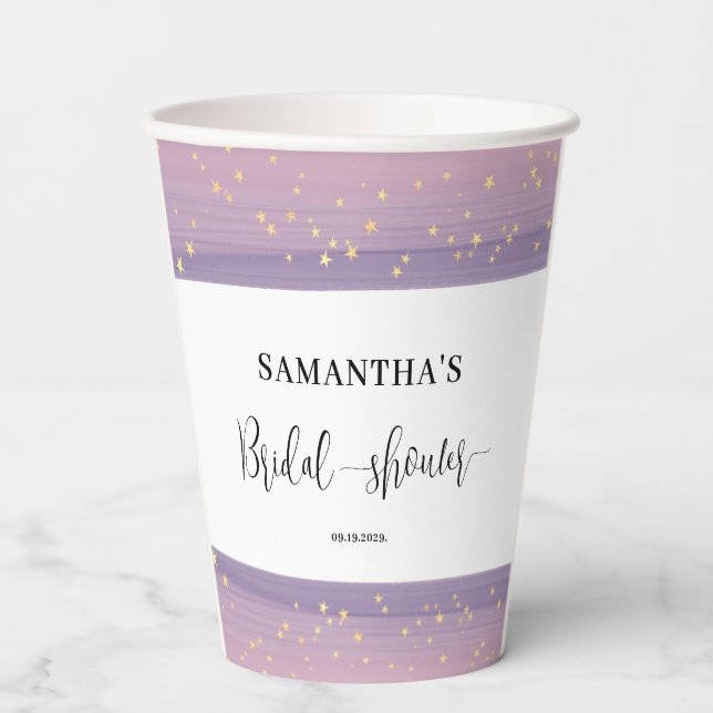 Pastel Mauve Celestial Bridal Shower Welcome Paper Cups (Front)