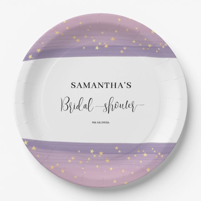 Pastel Mauve Celestial Bridal Shower Welcome Paper Plates (Front)