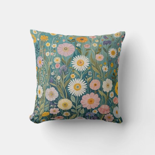 Pastel Meadow Bliss Throw Pillow