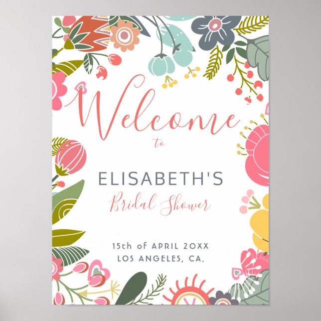 Pastel meadow blooms bridal shower welcome sign (Front)