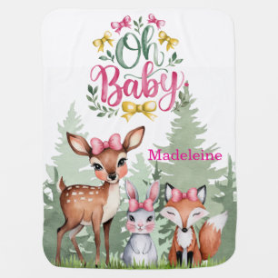 Pastel Meadow Companions: Oh Baby Girl Baby Shower Blanket