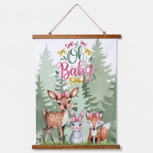 Pastel Meadow Companions: Oh Baby Girl Baby Shower Hanging Tapestry