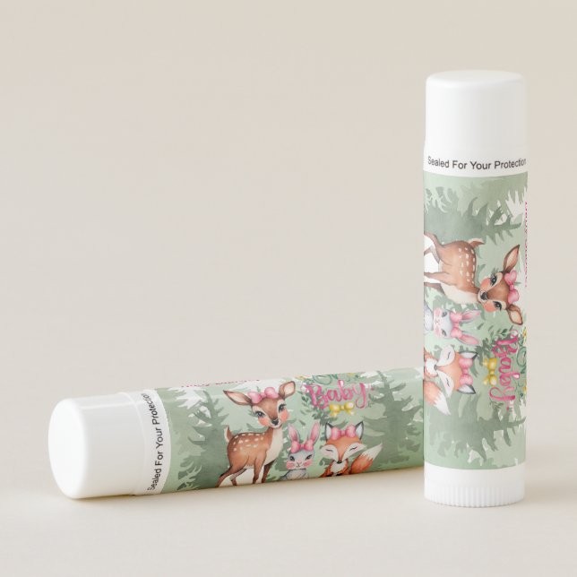 Pastel Meadow Companions: Oh Baby Girl Baby Shower Lip Balm (Front)
