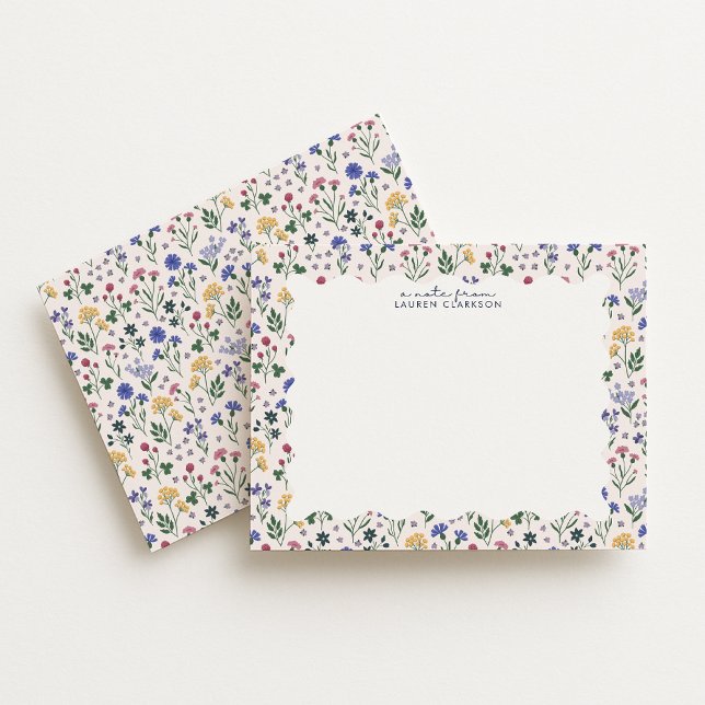 Pastel Meadow Floral Wavy Frame Note Card (Creator Uploaded)