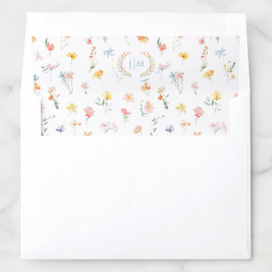 Pastel Meadow Flower Wildflower Monogram Wedding Envelope Liner