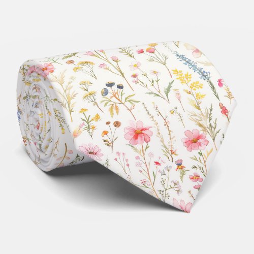 Pastel Meadow Flowers Pattern Neck Tie