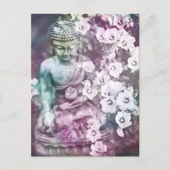*~* Pastel Meditation Zen Buddha Meditate Flowers Postcard (Front)