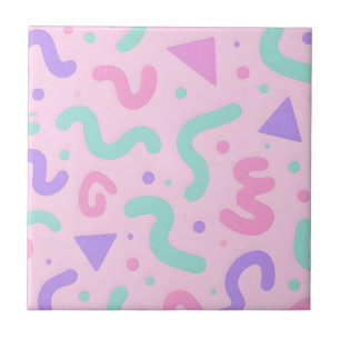 Pastel Memphis Squiggle Geometric Playful Retro Ceramic Tile