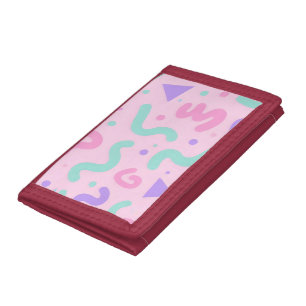 Pastel Memphis Squiggle Geometric Playful Retro Trifold Wallet