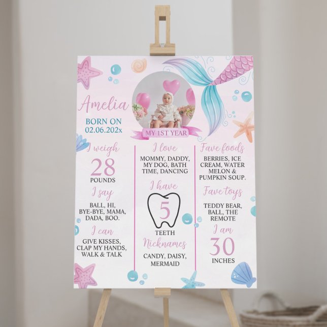 Pastel Mermaid 1st Birthday Milestone Sign (Creator Uploaded)