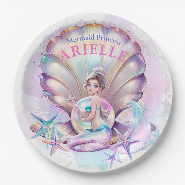 Pastel Mermaid 1st Birthday Under The Sea Mermaid Paper Plates (Front)