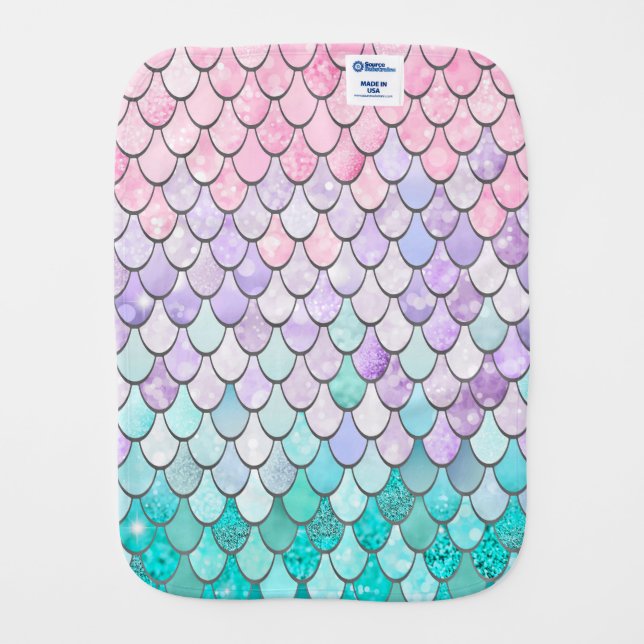 Pastel Mermaid Baby Burp Cloth (Back)