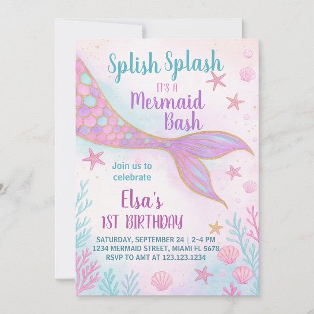 Pastel Mermaid Birthday Invitation (Front)