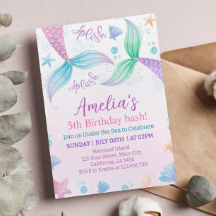 Pastel Mermaid Birthday Party Invitation